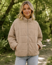 Quilted Bomber Jacket with Zipper and Side Pockets