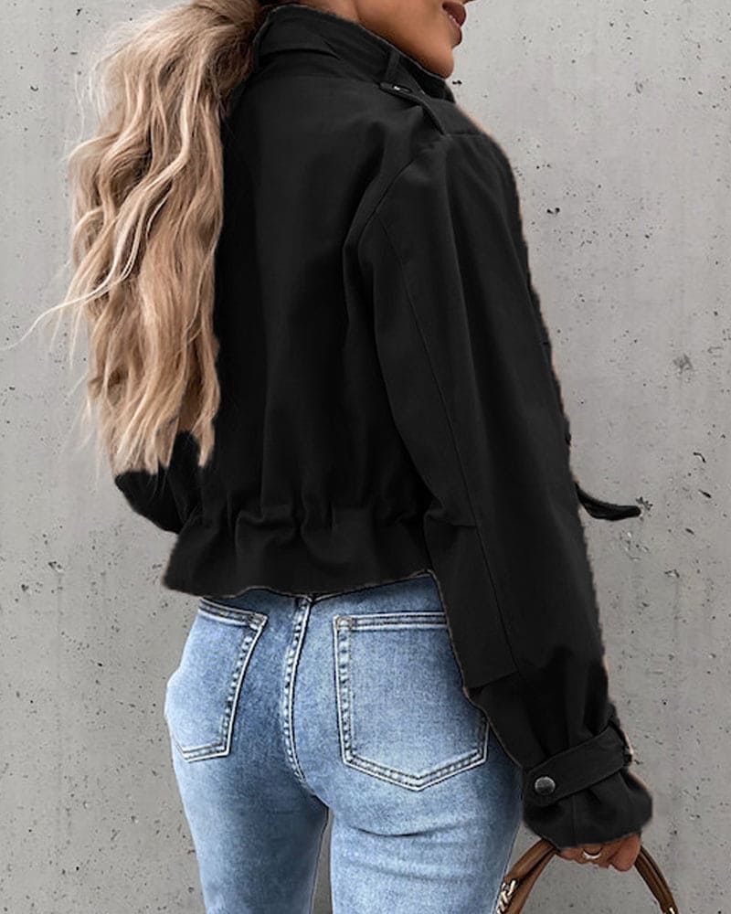 Dames Cropped Bomberjack met Zakken Trekkoord en hoge kraag