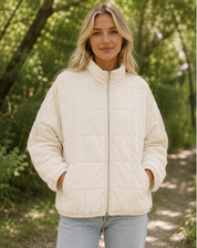 Quilted Bomber Jacket with Zipper and Side Pockets
