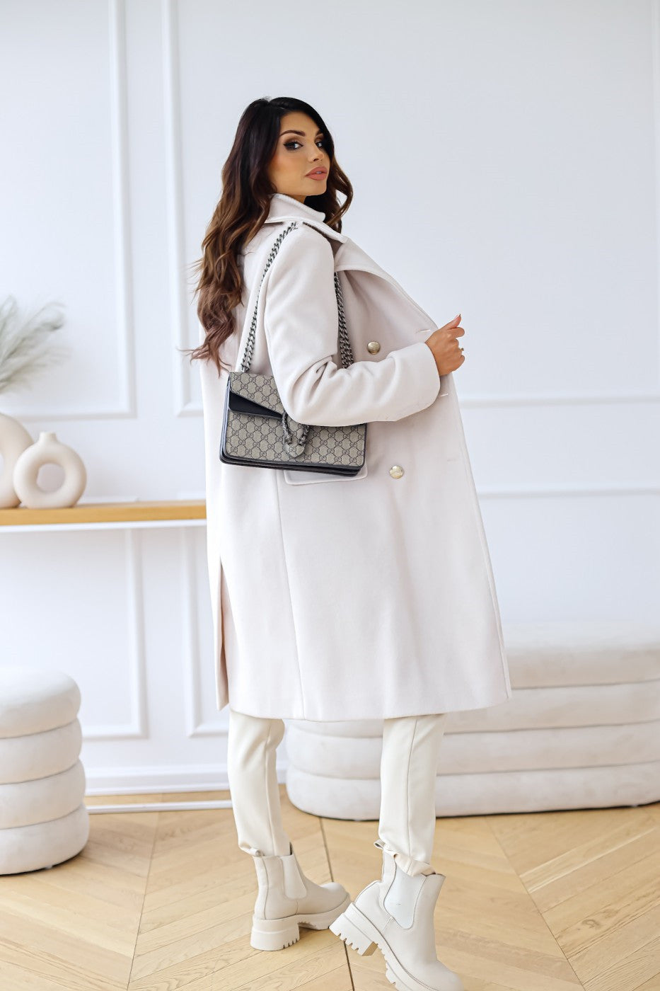 Dames Midi Winterjas met Knopen