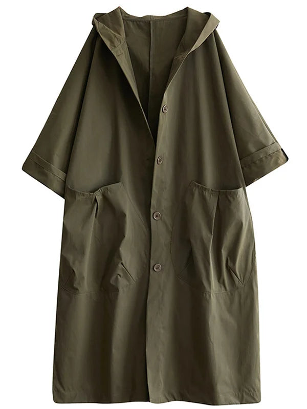 Oversized Midi Trenchcoat Met Capuchon En Grote Zakken Voor Dames