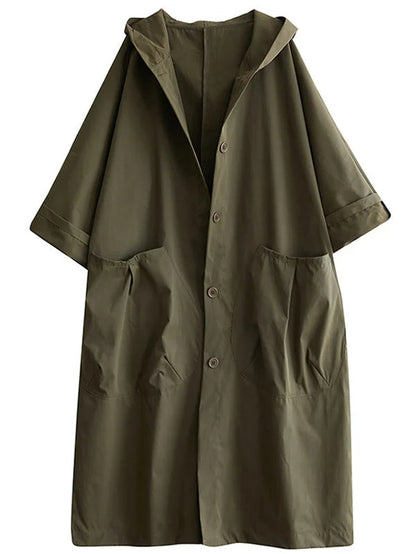Oversized Midi Trenchcoat Met Capuchon En Grote Zakken Voor Dames