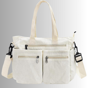 Women's casual corduroy shopper bag with zippered compartments and shoulder strap