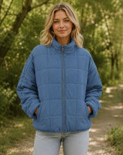 Quilted Bomber Jacket with Zipper and Side Pockets