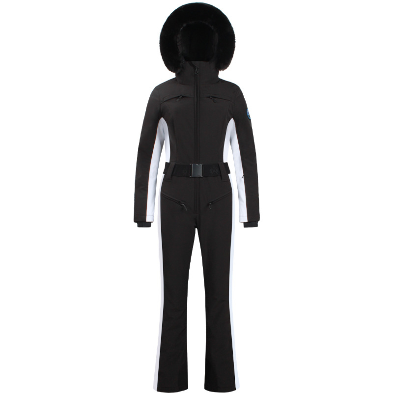 Winter Dames Slim Fit Skijumpsuit met Capuchon en Tailleceintuur