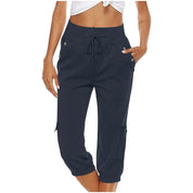 Casual Women's Capri Pants with Drawstring and Pockets