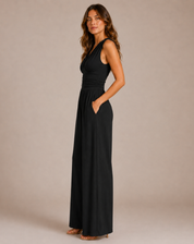Women's Stylish Jumpsuit with Deep V-Neck and Wide Legs