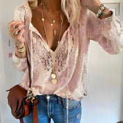 Airy Boho Blouse with Lace and V-Neck for Women