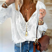 Airy Boho Blouse with Lace and V-Neck for Women