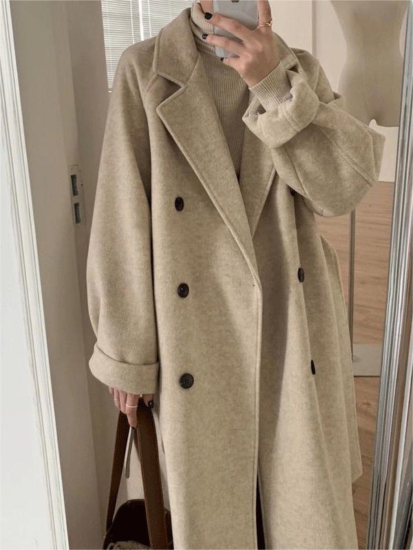 Oversized Lange Winter Manteljas voor Vrouwen met Revers en Knopen