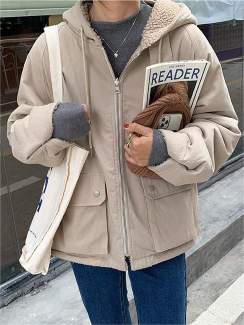 Winter Fleecejas met Capuchon en Rits Omkeerbaar voor Vrouwen