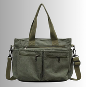 Women's casual corduroy shopper bag with zippered compartments and shoulder strap