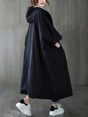 Oversized Midi Trench Coat With Hood And Large Pockets For Women
