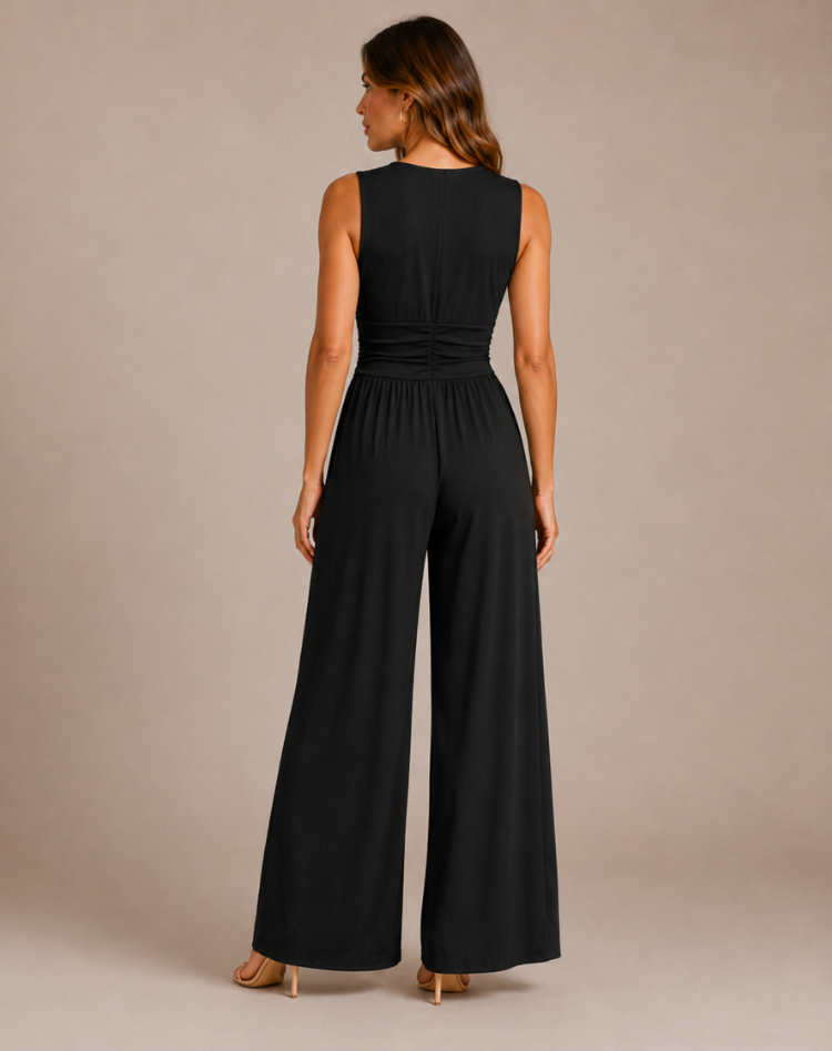 Women's Stylish Jumpsuit with Deep V-Neck and Wide Legs