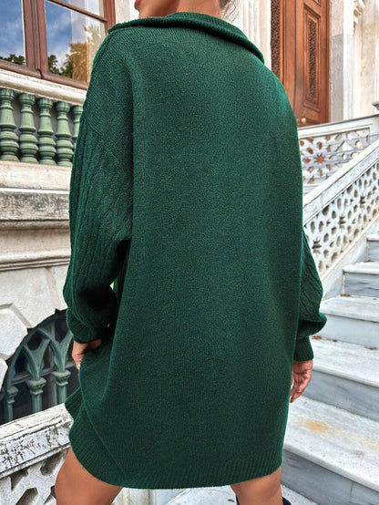 Warme Winter Mini Sweaterjurk Voor Dames Met Kwartrits En Kabelpatroon