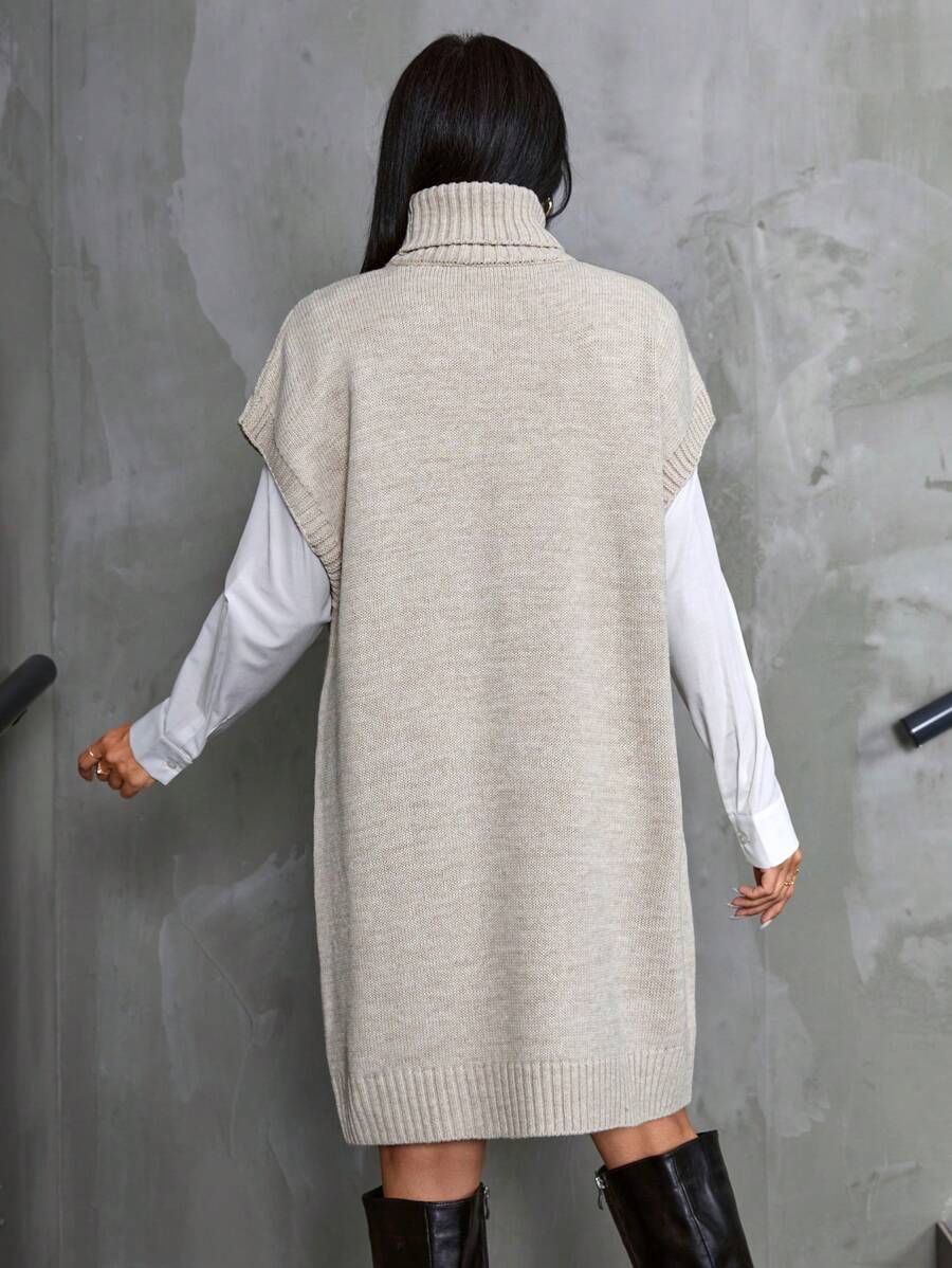 Warme Kabelgebreide Mini Sweaterjurk Voor Dames Met Col