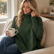 Dames Knusse Kabelgebreide Poncho Trui met Ruime Mouwen