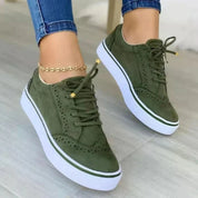 Stylish Brogue Sneakers with Platform Sole and Laces for Women