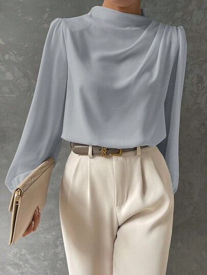 Dames Chique Blouse met Hoge Hals en Lange Mouwen