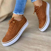Stylish Brogue Sneakers with Platform Sole and Laces for Women