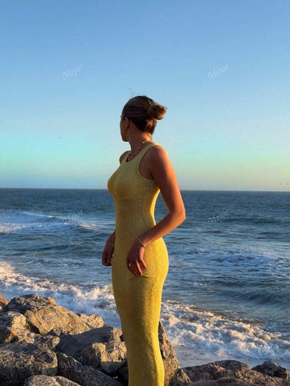 Glitterende Mouwloze Bodycon Maxi Jurk Voor Dames
