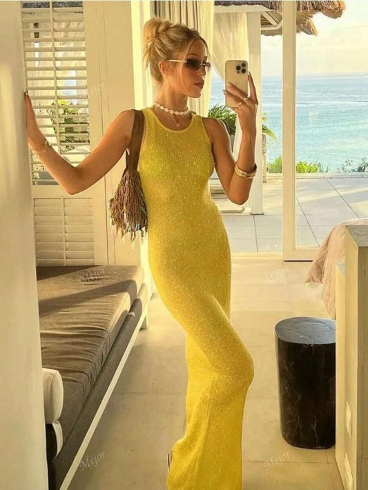 Glitterende Mouwloze Bodycon Maxi Jurk Voor Dames