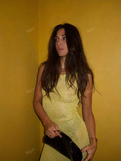 Glitterende Mouwloze Bodycon Maxi Jurk Voor Dames