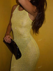 Glittering Sleeveless Bodycon Maxi Dress For Women
