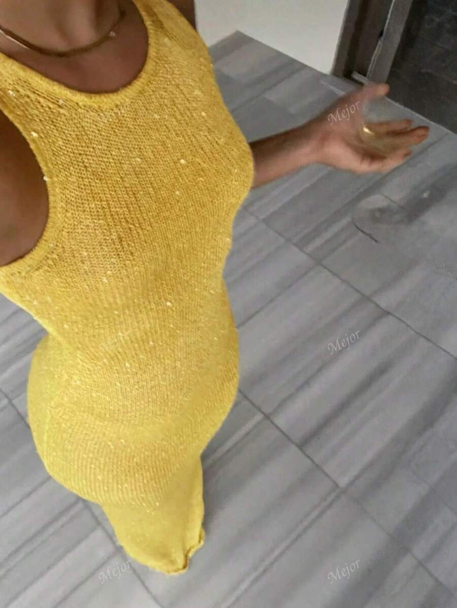 Glitterende Mouwloze Bodycon Maxi Jurk Voor Dames