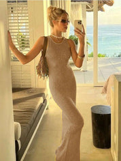 Glittering Sleeveless Bodycon Maxi Dress For Women
