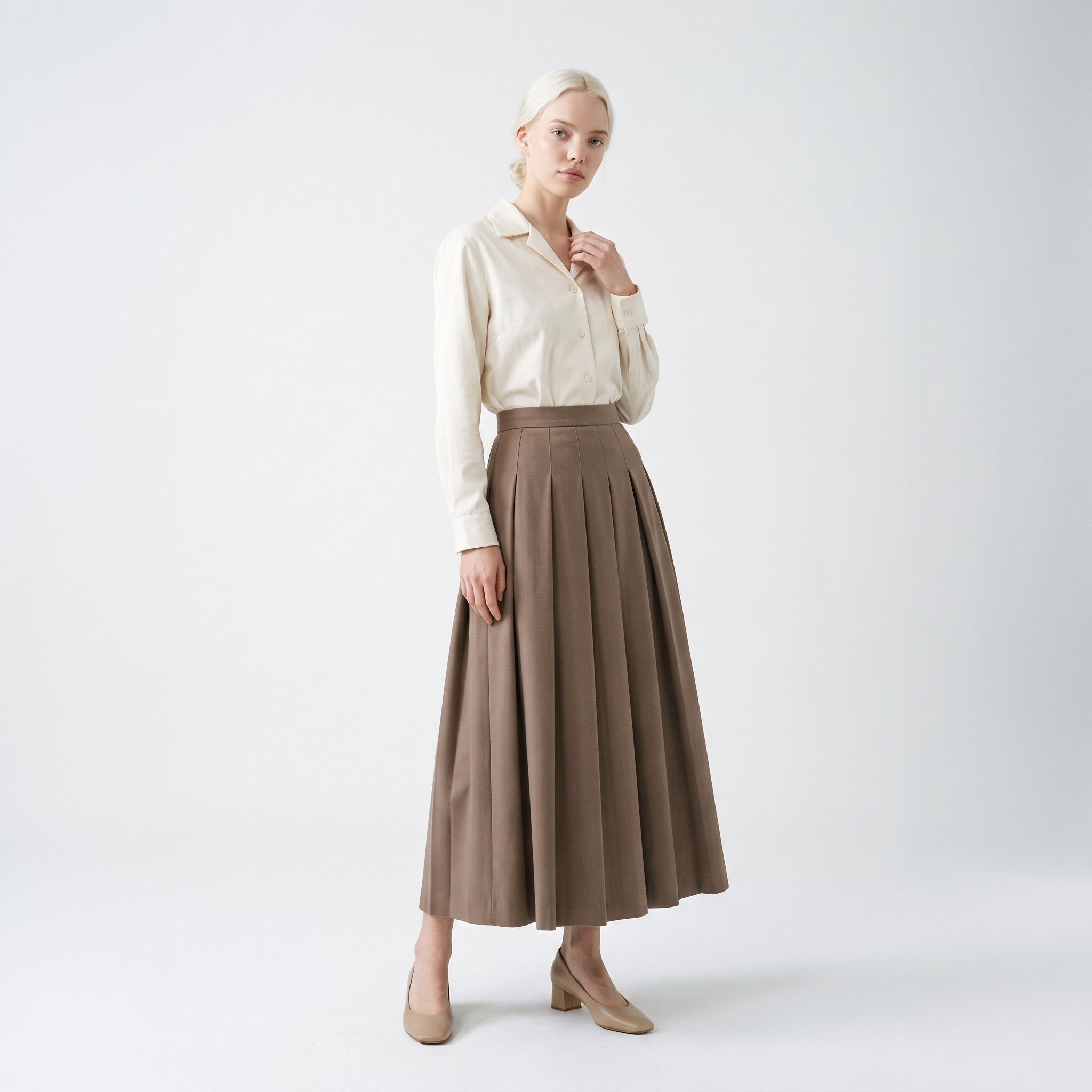 Dames Verfijnde Maxi Rok met Brede Tailleband en Stolpplooien
