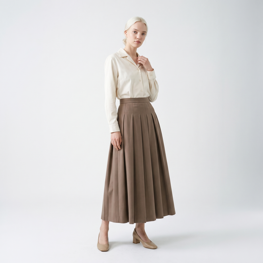 Dames Verfijnde Maxi Rok met Brede Tailleband en Stolpplooien