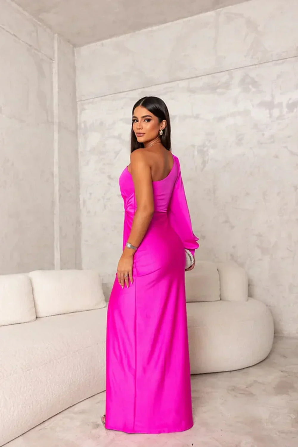 Robe de gala maxi élégante femme avec une épaule et fente
