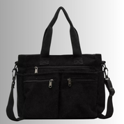 Women's casual corduroy shopper bag with zippered compartments and shoulder strap