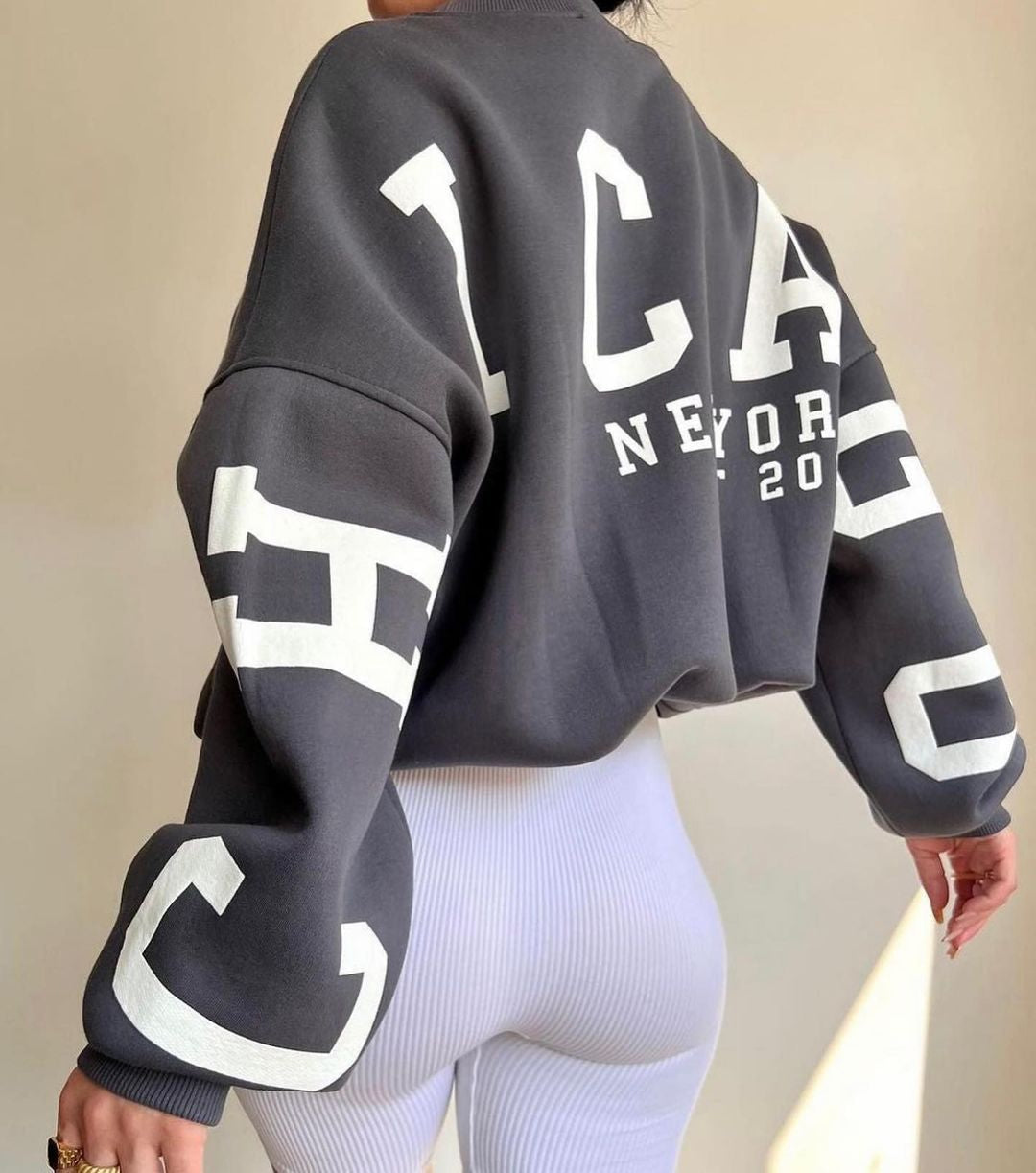 Comfortabele Oversized Dames Trui Met Letterprint