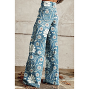 Palazzo Jeans Met Bloemenprint En Hoge Taille
