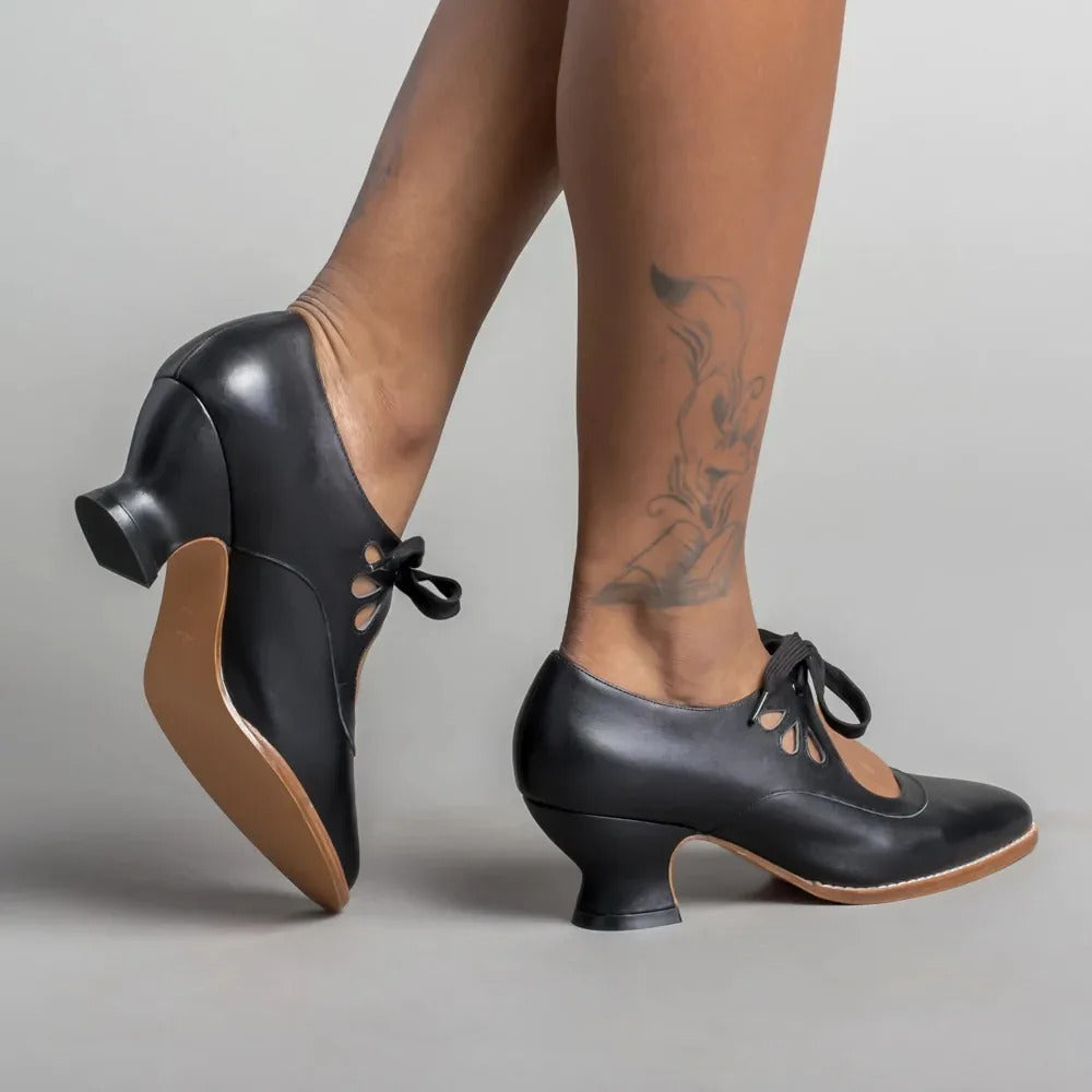 Escarpins vintage pour dames avec fermeture à nœud et talon bas