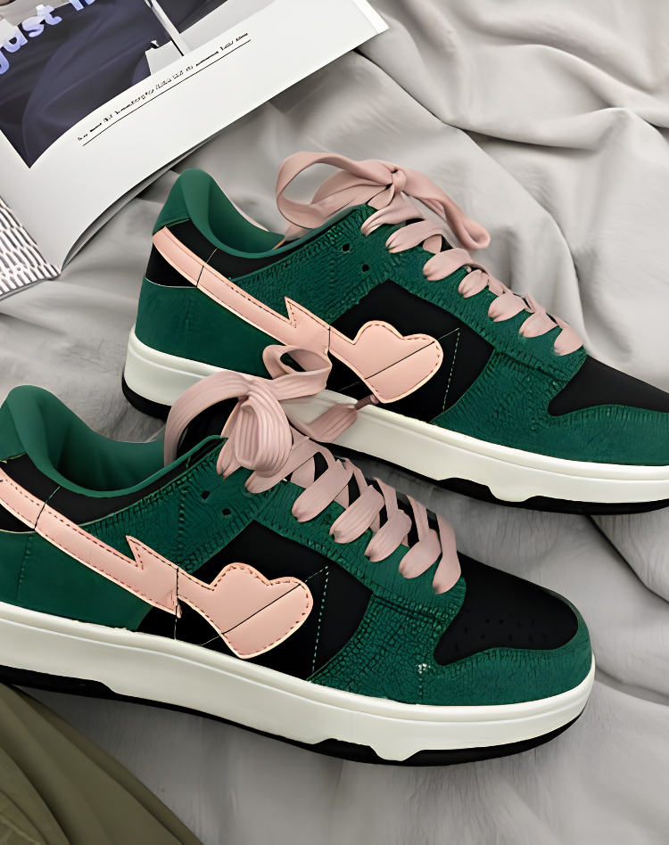Women's Low Sneakers with Contrast Detail and Lace-Up Closure