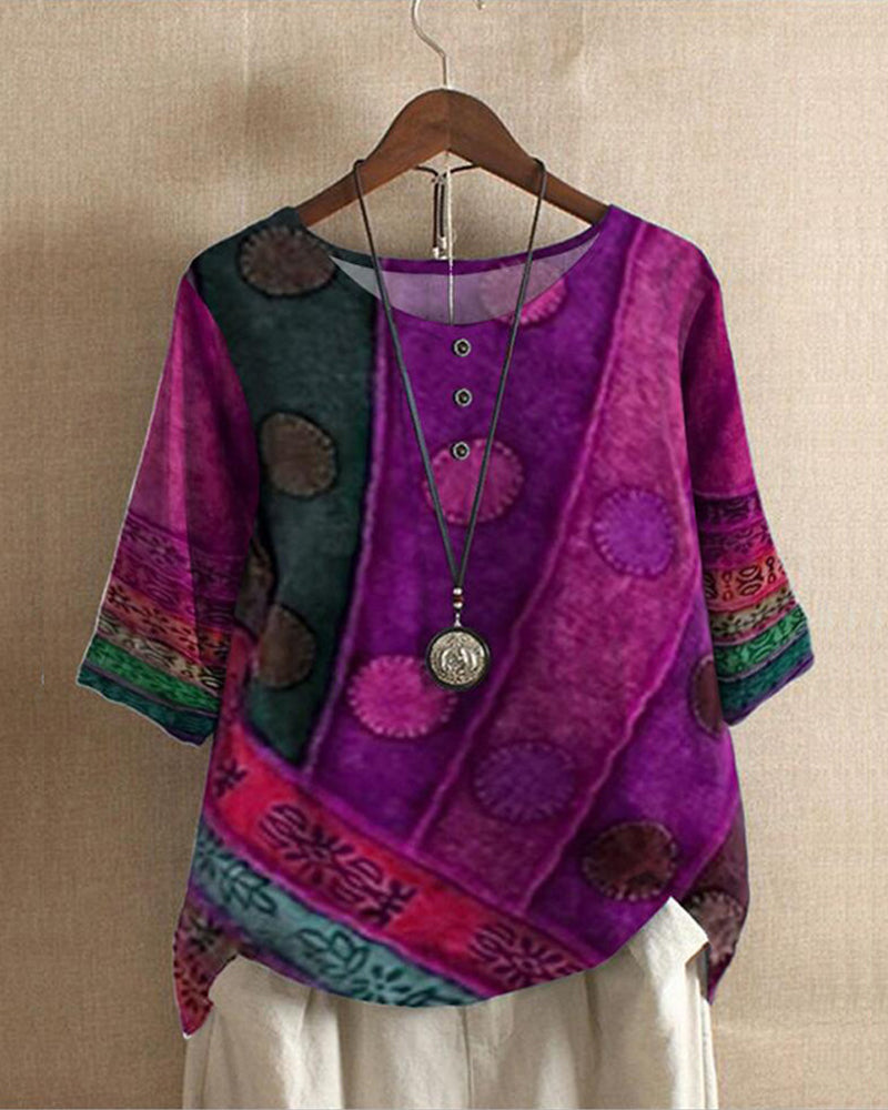 Boho Blouse Met Print En Driekwart Mouwen