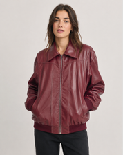 Dames Vintage Bikerjack in Leerlook Oversized Bomberjack