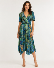 Women's Midi Dress with V-Neck and Floral Print