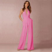 Elegante Wide Leg Jumpsuit Voor Dames Met Halternek En Open Rug
