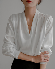 Satijnen Wikkelblouse Met V Hals En Pofmouwen Voor Dames
