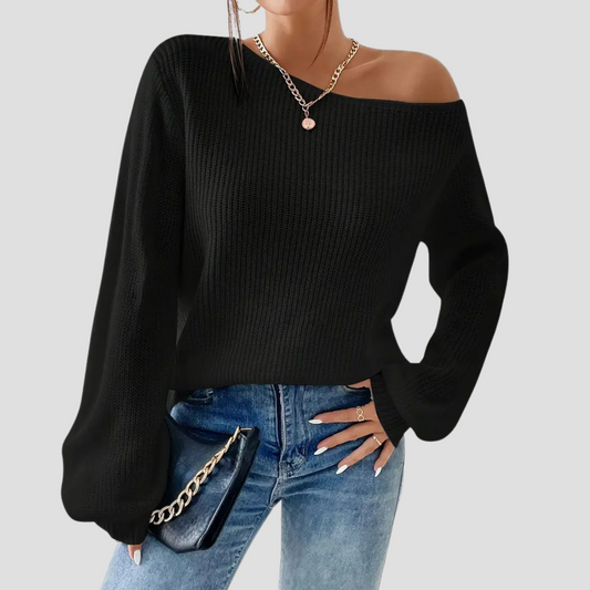 Off-Shoulder Gebreide Trui voor Dames Fijngebreid Losvallend