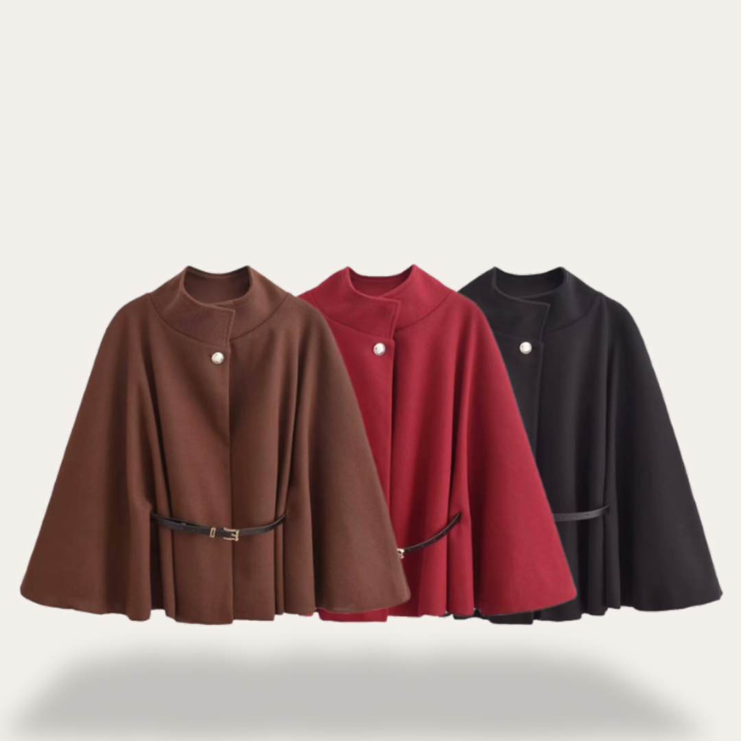 Stijlvolle Dames Cape Jas met Ceintuur en Wijde Mouwen