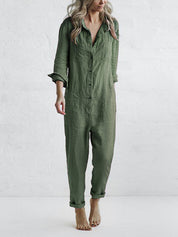 Dames Jumpsuit Met Knopen En Lange Mouwen