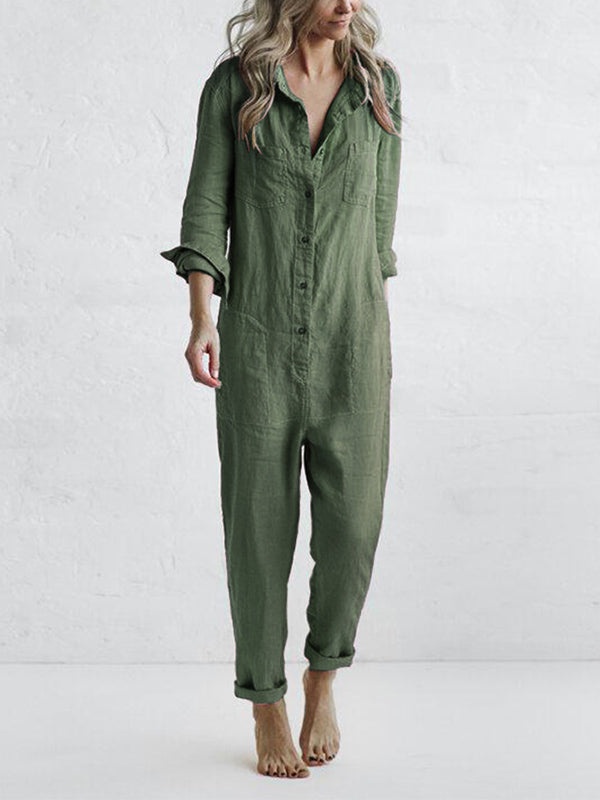 Dames Jumpsuit Met Knopen En Lange Mouwen