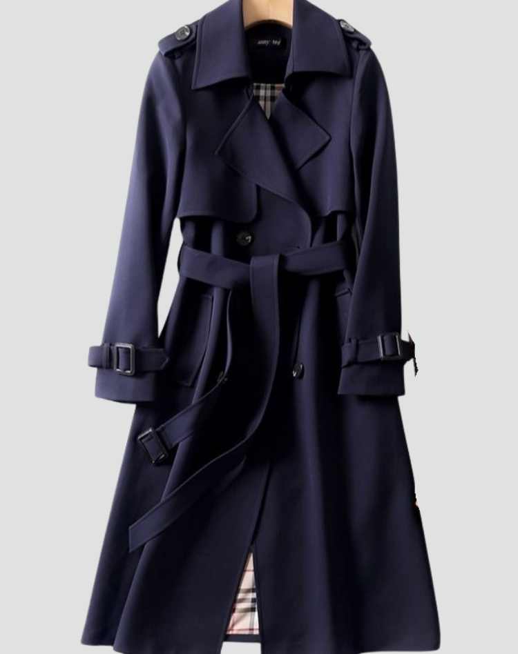 Dames Regenbestendige Lange Trenchcoat Met Ceintuur
