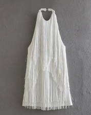 Women's Mini Dress with Halter Neck and Fringes