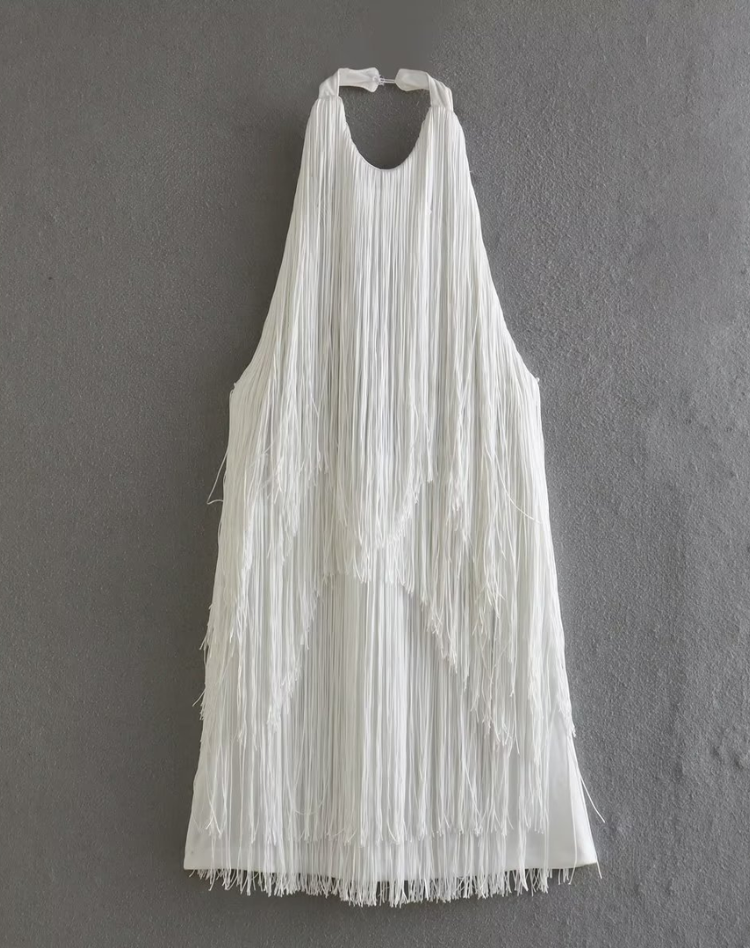 Women's Mini Dress with Halter Neck and Fringes